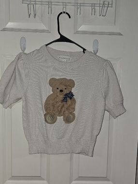 Threaded LEAF Teddy Bear Knit Pullover Top‎ - Cream Girls SZ Sm